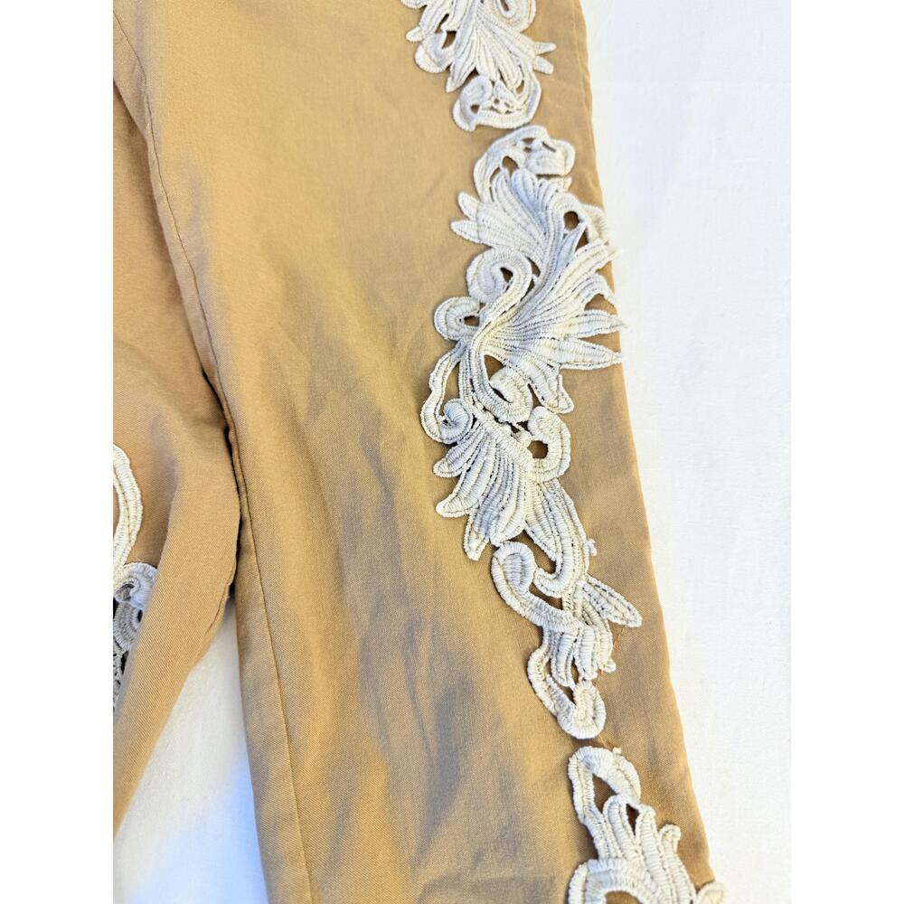 Pretty Angle Girls Tan White Embroidered Floral Elastic Waist Legging Pants L - Picture 10 of 10